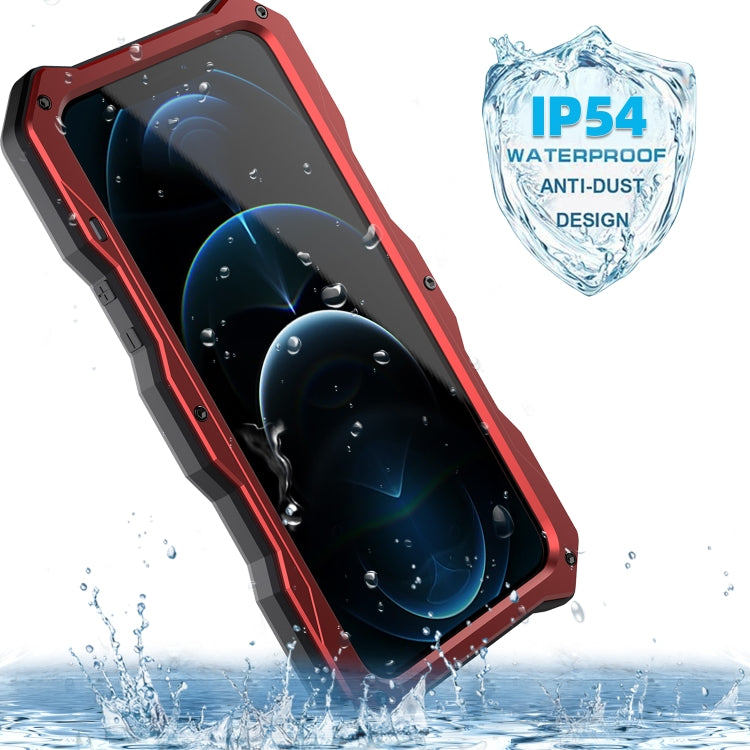 For iPhone 12 / 12 Pro Aluminum Alloy + Silicone Anti-dust Full Body Protection with Holder(Red) - iPhone 12 / 12 Pro Cases by buy2fix | Online Shopping UK | buy2fix