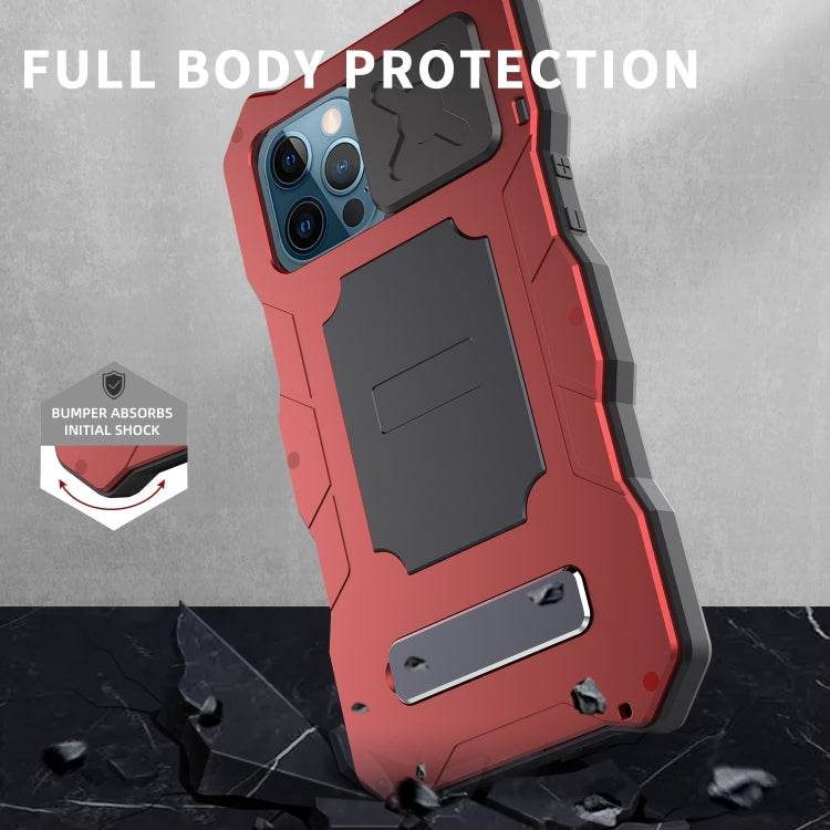 For iPhone 12 / 12 Pro Aluminum Alloy + Silicone Anti-dust Full Body Protection with Holder(Red) - iPhone 12 / 12 Pro Cases by buy2fix | Online Shopping UK | buy2fix