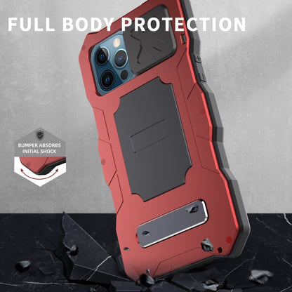For iPhone 12 / 12 Pro Aluminum Alloy + Silicone Anti-dust Full Body Protection with Holder(Red) - iPhone 12 / 12 Pro Cases by buy2fix | Online Shopping UK | buy2fix
