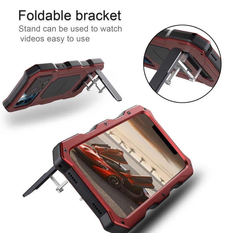 For iPhone 12 / 12 Pro Aluminum Alloy + Silicone Anti-dust Full Body Protection with Holder(Red) - iPhone 12 / 12 Pro Cases by buy2fix | Online Shopping UK | buy2fix