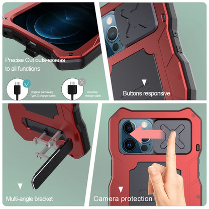 For iPhone 12 / 12 Pro Aluminum Alloy + Silicone Anti-dust Full Body Protection with Holder(Red) - iPhone 12 / 12 Pro Cases by buy2fix | Online Shopping UK | buy2fix