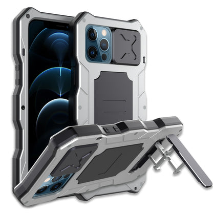 For iPhone 12 / 12 Pro Aluminum Alloy + Silicone Anti-dust Full Body Protection with Holder(Silver) - iPhone 12 / 12 Pro Cases by buy2fix | Online Shopping UK | buy2fix