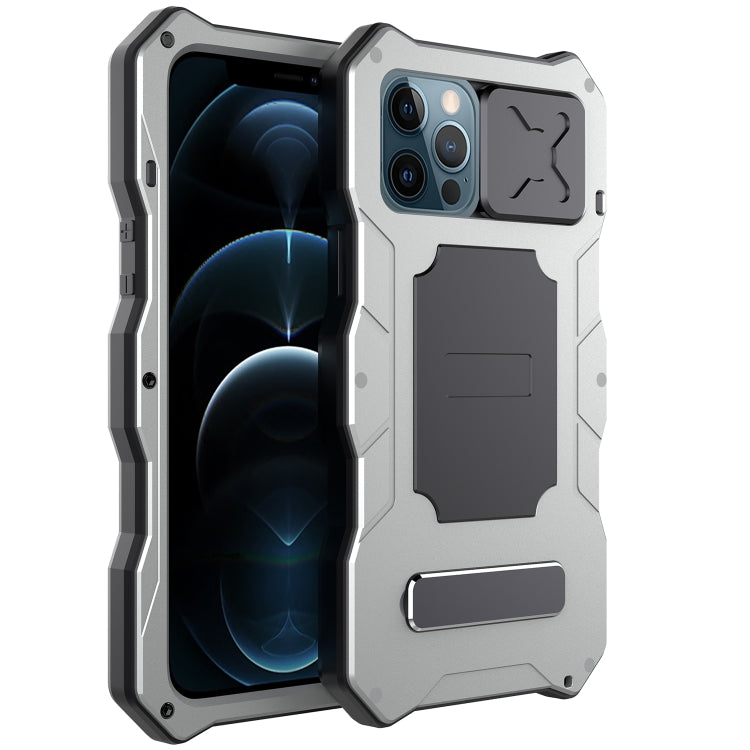 For iPhone 12 / 12 Pro Aluminum Alloy + Silicone Anti-dust Full Body Protection with Holder(Silver) - iPhone 12 / 12 Pro Cases by buy2fix | Online Shopping UK | buy2fix