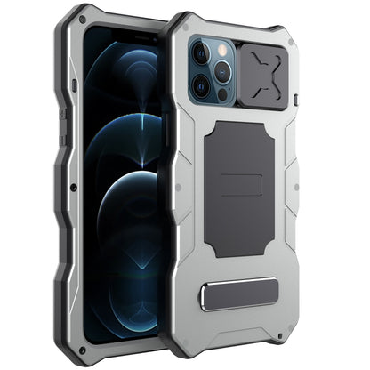 For iPhone 12 / 12 Pro Aluminum Alloy + Silicone Anti-dust Full Body Protection with Holder(Silver) - iPhone 12 / 12 Pro Cases by buy2fix | Online Shopping UK | buy2fix