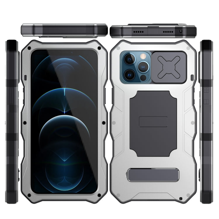 For iPhone 12 / 12 Pro Aluminum Alloy + Silicone Anti-dust Full Body Protection with Holder(Silver) - iPhone 12 / 12 Pro Cases by buy2fix | Online Shopping UK | buy2fix