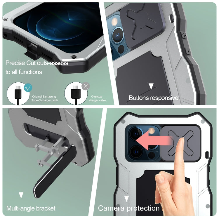 For iPhone 12 / 12 Pro Aluminum Alloy + Silicone Anti-dust Full Body Protection with Holder(Silver) - iPhone 12 / 12 Pro Cases by buy2fix | Online Shopping UK | buy2fix