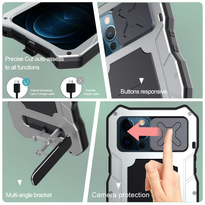 For iPhone 12 / 12 Pro Aluminum Alloy + Silicone Anti-dust Full Body Protection with Holder(Silver) - iPhone 12 / 12 Pro Cases by buy2fix | Online Shopping UK | buy2fix