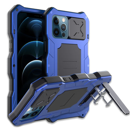 For iPhone 12 Pro Max Aluminum Alloy + Silicone Anti-dust Full Body Protection with Holder(Blue) - iPhone 12 Pro Max Cases by buy2fix | Online Shopping UK | buy2fix