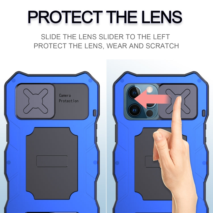 For iPhone 12 Pro Max Aluminum Alloy + Silicone Anti-dust Full Body Protection with Holder(Blue) - iPhone 12 Pro Max Cases by buy2fix | Online Shopping UK | buy2fix