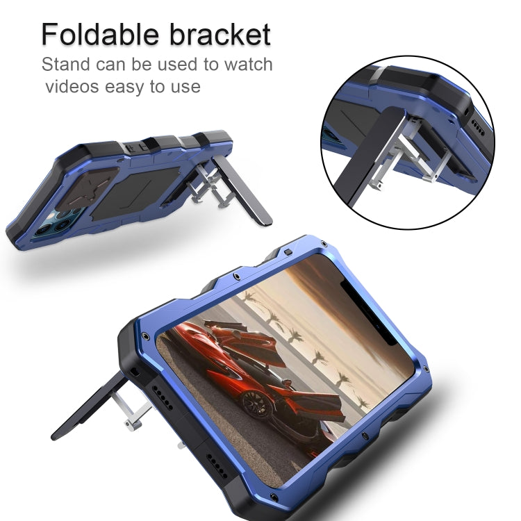 For iPhone 12 Pro Max Aluminum Alloy + Silicone Anti-dust Full Body Protection with Holder(Blue) - iPhone 12 Pro Max Cases by buy2fix | Online Shopping UK | buy2fix