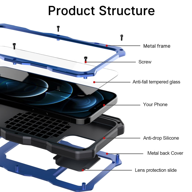 For iPhone 12 Pro Max Aluminum Alloy + Silicone Anti-dust Full Body Protection with Holder(Blue) - iPhone 12 Pro Max Cases by buy2fix | Online Shopping UK | buy2fix