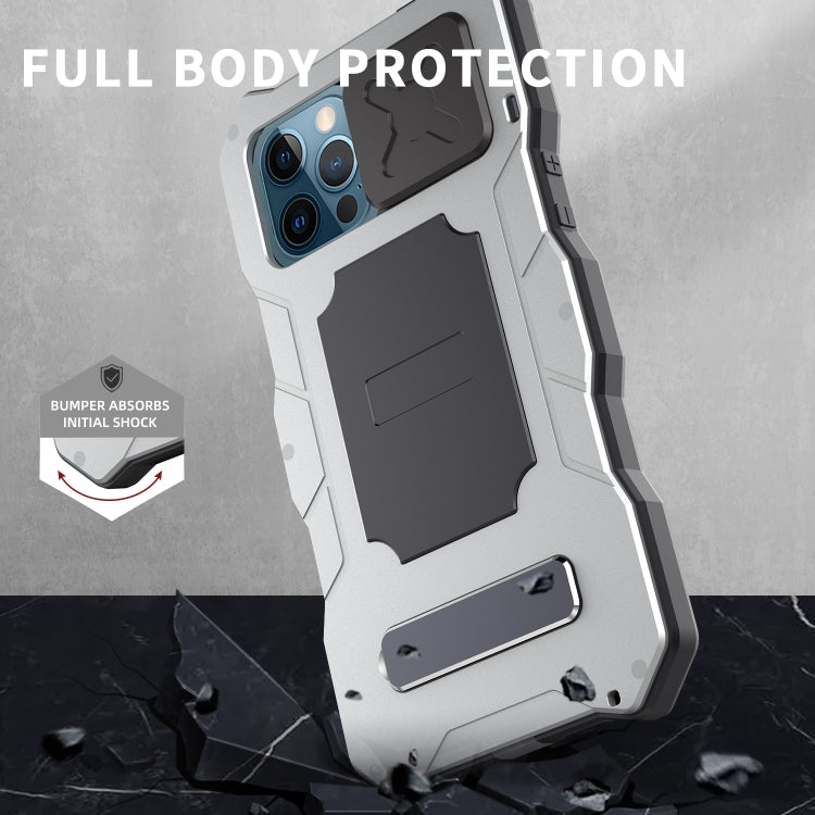 For iPhone 12 Pro Max Aluminum Alloy + Silicone Anti-dust Full Body Protection with Holder(Silver) - iPhone 12 Pro Max Cases by buy2fix | Online Shopping UK | buy2fix