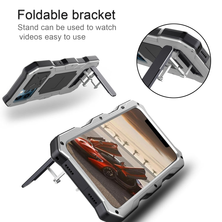 For iPhone 12 Pro Max Aluminum Alloy + Silicone Anti-dust Full Body Protection with Holder(Silver) - iPhone 12 Pro Max Cases by buy2fix | Online Shopping UK | buy2fix
