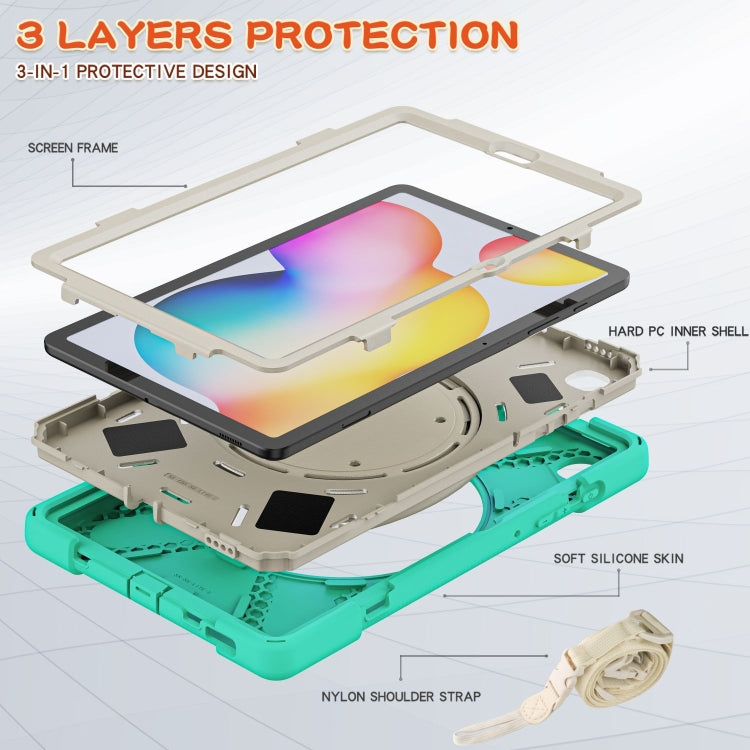 For Samsung Galaxy Tab S6 Lite P610 Silicone + PC Protective Case with Holder & Shoulder Strap(Mint Green) - Tab S6 Lite P610 / P615 by buy2fix | Online Shopping UK | buy2fix