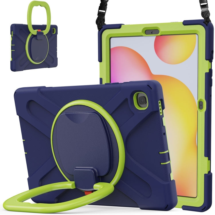 For Samsung Galaxy Tab S6 Lite P610 Silicone + PC Protective Case with Holder & Shoulder Strap(Navy Blue+Yellow Green) - Tab S6 Lite P610 / P615 by buy2fix | Online Shopping UK | buy2fix