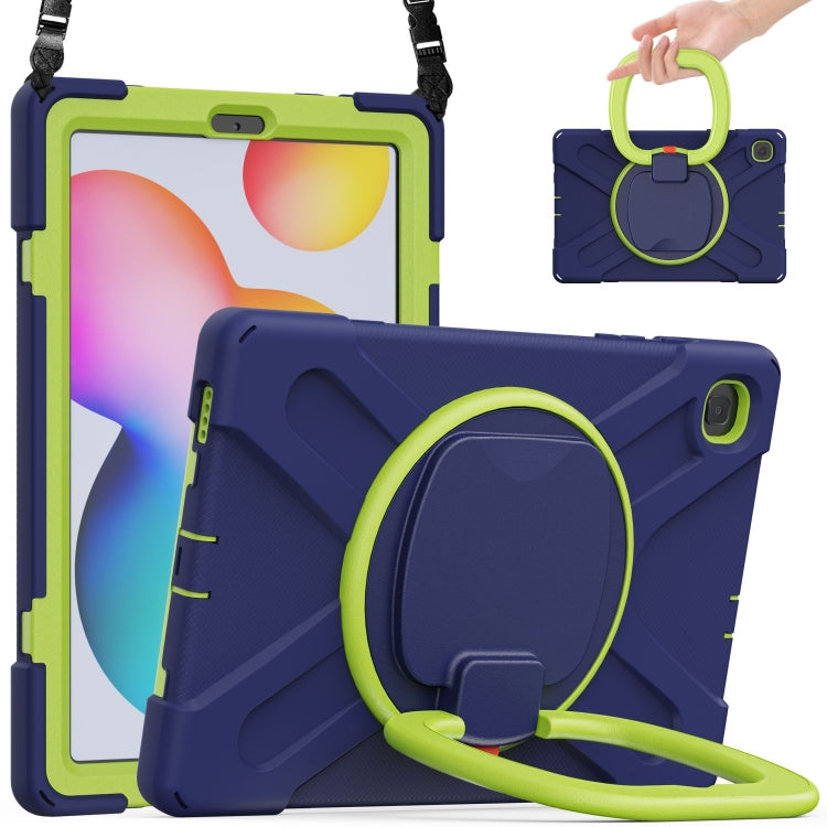 For Samsung Galaxy Tab S6 Lite P610 Silicone + PC Protective Case with Holder & Shoulder Strap(Navy Blue+Yellow Green) - Tab S6 Lite P610 / P615 by buy2fix | Online Shopping UK | buy2fix