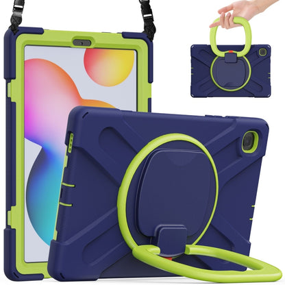 For Samsung Galaxy Tab S6 Lite P610 Silicone + PC Protective Case with Holder & Shoulder Strap(Navy Blue+Yellow Green) - Tab S6 Lite P610 / P615 by buy2fix | Online Shopping UK | buy2fix