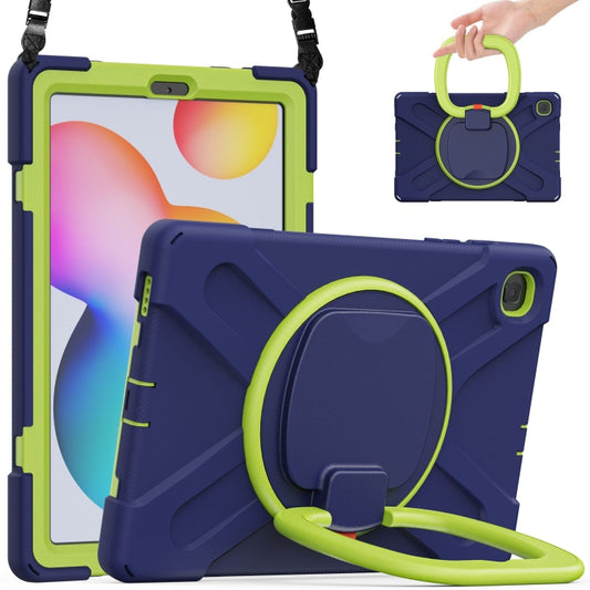 For Samsung Galaxy Tab S6 Lite P610 Silicone + PC Protective Case with Holder & Shoulder Strap(Navy Blue+Yellow Green) - Tab S6 Lite P610 / P615 by buy2fix | Online Shopping UK | buy2fix