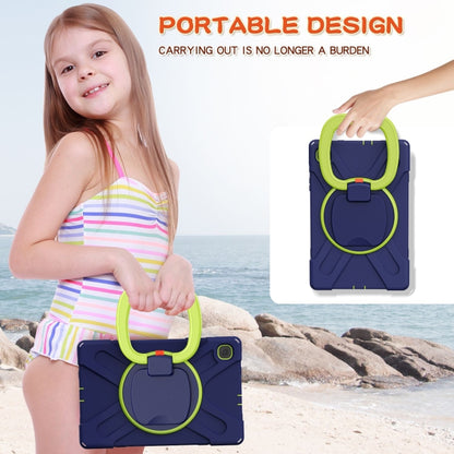 For Samsung Galaxy Tab S6 Lite P610 Silicone + PC Protective Case with Holder & Shoulder Strap(Navy Blue+Yellow Green) - Tab S6 Lite P610 / P615 by buy2fix | Online Shopping UK | buy2fix