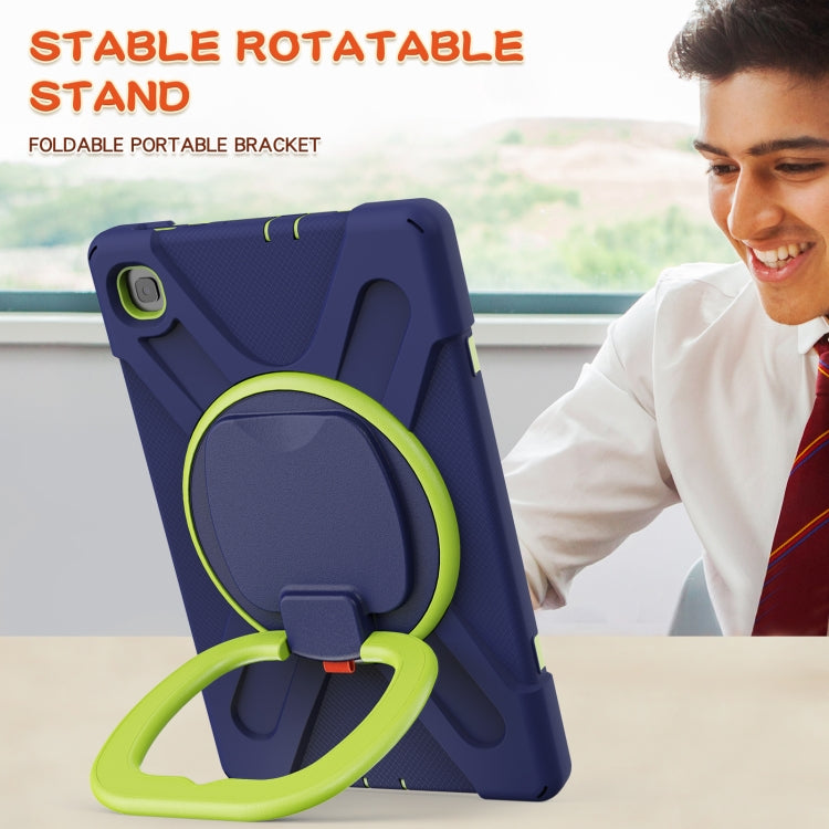 For Samsung Galaxy Tab S6 Lite P610 Silicone + PC Protective Case with Holder & Shoulder Strap(Navy Blue+Yellow Green) - Tab S6 Lite P610 / P615 by buy2fix | Online Shopping UK | buy2fix