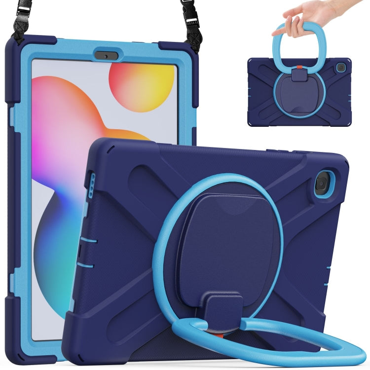 For Samsung Galaxy Tab S6 Lite P610 Silicone + PC Protective Case with Holder & Shoulder Strap(Navy Blue) - Tab S6 Lite P610 / P615 by buy2fix | Online Shopping UK | buy2fix