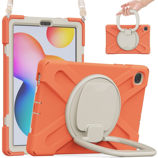 For Samsung Galaxy Tab S6 Lite P610 Silicone + PC Protective Case with Holder & Shoulder Strap(Coral Orange) - Tab S6 Lite P610 / P615 by buy2fix | Online Shopping UK | buy2fix