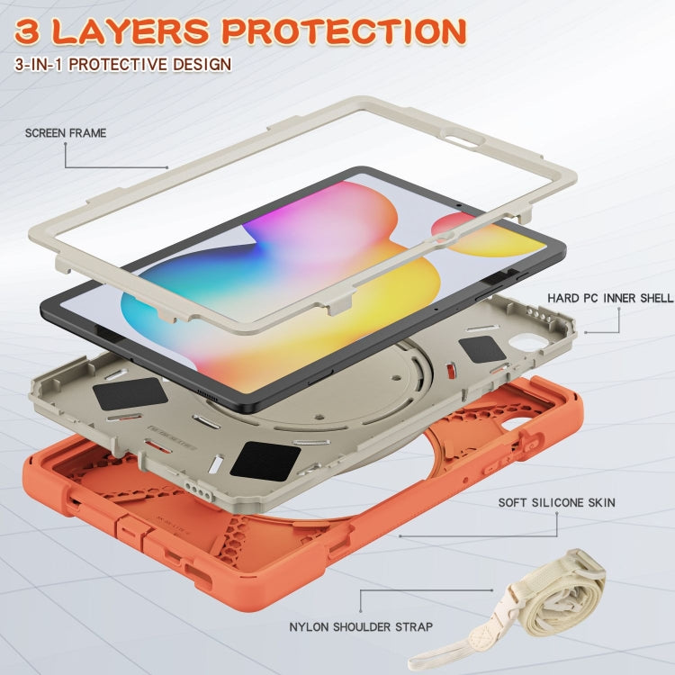 For Samsung Galaxy Tab S6 Lite P610 Silicone + PC Protective Case with Holder & Shoulder Strap(Coral Orange) - Tab S6 Lite P610 / P615 by buy2fix | Online Shopping UK | buy2fix