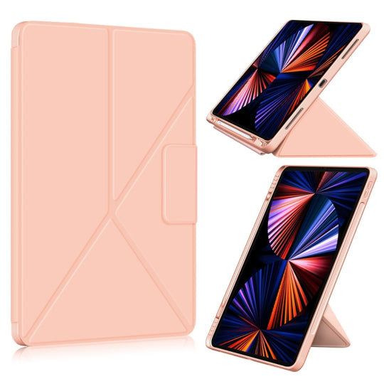 For iPad Pro 12.9 2022 / 2021 Multi-folding Horizontal Flip PU Leather Shockproof Tablet Case with Holder & Sleep / Wake-up Function(Rose Gold)