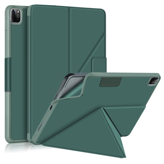 For iPad Pro 12.9 2022 / 2021 Multi-folding Horizontal Flip PU Leather Shockproof Tablet Case with Holder & Sleep / Wake-up Function(Dark Green) - iPad Pro 12.9 (2022/2021) Cases by buy2fix | Online Shopping UK | buy2fix