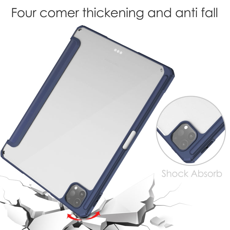 For iPad Pro 11 2022 / 2021 / 2020 / 2018 Three-folding Acrylic TPU + PU Leather Horizontal Flip Tablet Case with Holder & Pen Slot & Sleep / Wake-up Function(Blue) - iPad Pro 11 (2022/2021) Cases by buy2fix | Online Shopping UK | buy2fix