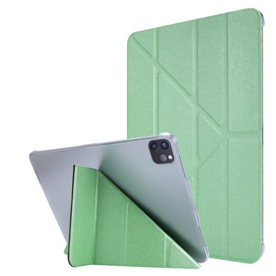 For iPad Air 13 2025 / 2024 / iPad Pro 12.9 2022 / 2021 Silk Texture Horizontal Deformation Flip Leather Tablet Case with Holder(Green)