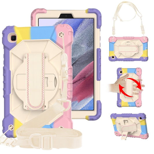 For Samsung Galaxy Tab A7 Lite T220 / T225 Contrast Color Robot Shockproof Silicon + PC Protective Case with Holder & Shoulder Strap(Colorful Purple Beige) by buy2fix