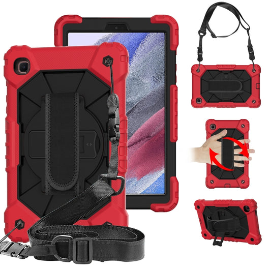 For Samsung Galaxy Tab A7 Lite T220 / T225 Contrast Color Robot Shockproof Silicon + PC Protective Case with Holder & Shoulder Strap(Red Black) by buy2fix