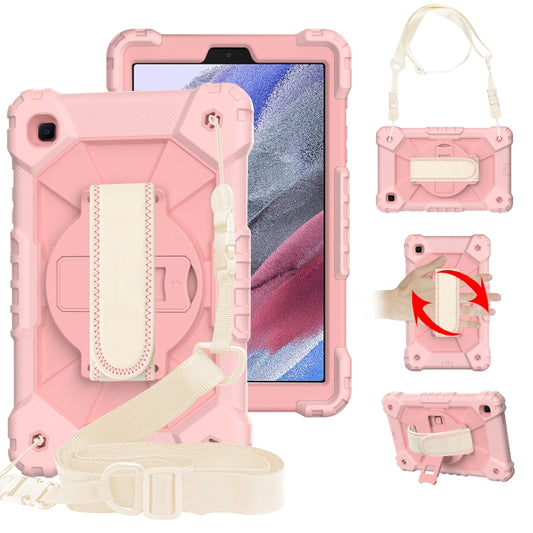 For Samsung Galaxy Tab A7 Lite T220 / T225 Contrast Color Robot Shockproof Silicon + PC Protective Case with Holder & Shoulder Strap(Rose Gold) by buy2fix