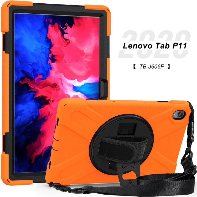For Lenovo XiaoXin Pad 11 / Pad 11 Plus 2021 / Pad 2022 TB-J606F/J607F/J616F Shockproof Colorful Silicone + PC Protective Case with Holder & Hand Strap & Shoulder Strap(Orange) - Lenovo by buy2fix | Online Shopping UK | buy2fix