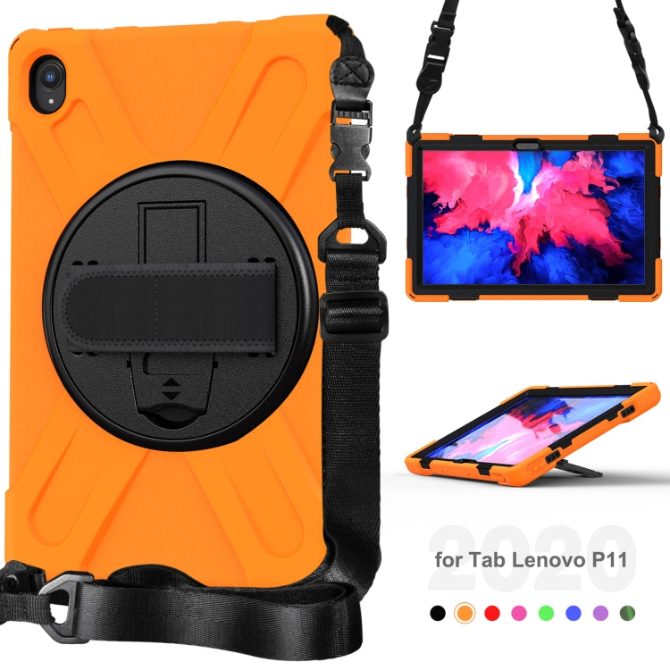 For Lenovo XiaoXin Pad 11 / Pad 11 Plus 2021 / Pad 2022 TB-J606F/J607F/J616F Shockproof Colorful Silicone + PC Protective Case with Holder & Hand Strap & Shoulder Strap(Orange) - Lenovo by buy2fix | Online Shopping UK | buy2fix