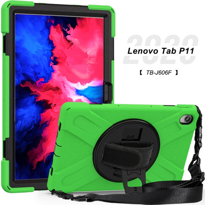 For Lenovo XiaoXin Pad 11 / Pad 11 Plus 2021 / Pad 2022 TB-J606F/J607F/J616F Shockproof Colorful Silicone + PC Protective Case with Holder & Hand Strap & Shoulder Strap(Green) - Lenovo by buy2fix | Online Shopping UK | buy2fix