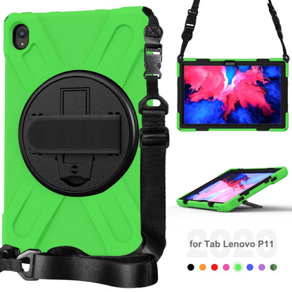 For Lenovo XiaoXin Pad 11 / Pad 11 Plus 2021 / Pad 2022 TB-J606F/J607F/J616F Shockproof Colorful Silicone + PC Protective Case with Holder & Hand Strap & Shoulder Strap(Green) - Lenovo by buy2fix | Online Shopping UK | buy2fix