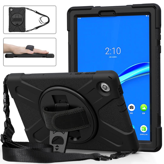 For Lenovo Tab M10 Plus TB-X606F Shockproof Colorful Silicone + PC Protective Case with Holder & Hand Strap & Shoulder Strap(Black)