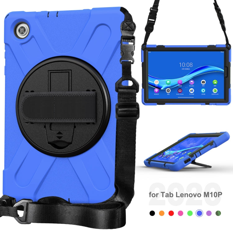 For Lenovo Tab M10 Plus TB-X606F Shockproof Colorful Silicone + PC Protective Case with Holder & Hand Strap & Shoulder Strap(Blue) - Lenovo by buy2fix | Online Shopping UK | buy2fix