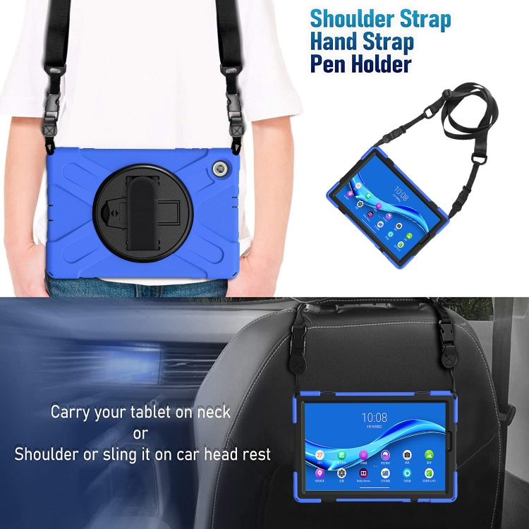 For Lenovo Tab M10 Plus TB-X606F Shockproof Colorful Silicone + PC Protective Case with Holder & Hand Strap & Shoulder Strap(Blue) - Lenovo by buy2fix | Online Shopping UK | buy2fix