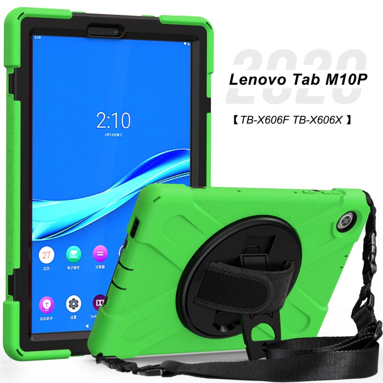For Lenovo Tab M10 Plus TB-X606F Shockproof Colorful Silicone + PC Protective Case with Holder & Hand Strap & Shoulder Strap(Green) - Lenovo by buy2fix | Online Shopping UK | buy2fix