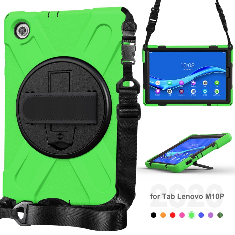 For Lenovo Tab M10 Plus TB-X606F Shockproof Colorful Silicone + PC Protective Case with Holder & Hand Strap & Shoulder Strap(Green) - Lenovo by buy2fix | Online Shopping UK | buy2fix