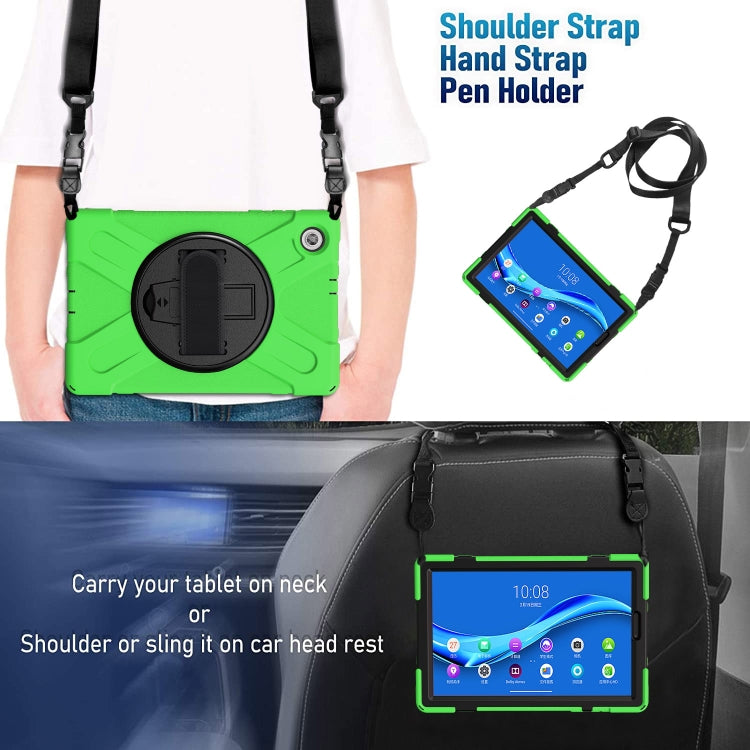 For Lenovo Tab M10 Plus TB-X606F Shockproof Colorful Silicone + PC Protective Case with Holder & Hand Strap & Shoulder Strap(Green) - Lenovo by buy2fix | Online Shopping UK | buy2fix