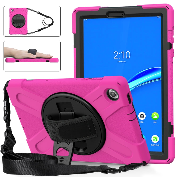 For Lenovo Tab M10 Plus TB-X606F Shockproof Colorful Silicone + PC Protective Case with Holder & Hand Strap & Shoulder Strap(Rose Red) - Lenovo by buy2fix | Online Shopping UK | buy2fix
