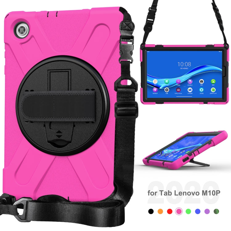 For Lenovo Tab M10 Plus TB-X606F Shockproof Colorful Silicone + PC Protective Case with Holder & Hand Strap & Shoulder Strap(Rose Red) - Lenovo by buy2fix | Online Shopping UK | buy2fix