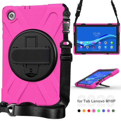For Lenovo Tab M10 Plus TB-X606F Shockproof Colorful Silicone + PC Protective Case with Holder & Hand Strap & Shoulder Strap(Rose Red) - Lenovo by buy2fix | Online Shopping UK | buy2fix