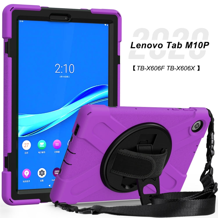 For Lenovo Tab M10 Plus TB-X606F Shockproof Colorful Silicone + PC Protective Case with Holder & Hand Strap & Shoulder Strap(Purple) - Lenovo by buy2fix | Online Shopping UK | buy2fix