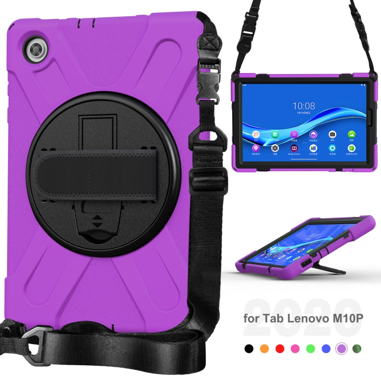 For Lenovo Tab M10 Plus TB-X606F Shockproof Colorful Silicone + PC Protective Case with Holder & Hand Strap & Shoulder Strap(Purple) - Lenovo by buy2fix | Online Shopping UK | buy2fix