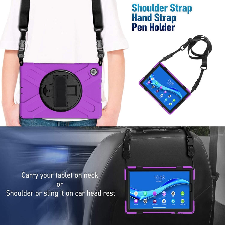 For Lenovo Tab M10 Plus TB-X606F Shockproof Colorful Silicone + PC Protective Case with Holder & Hand Strap & Shoulder Strap(Purple) - Lenovo by buy2fix | Online Shopping UK | buy2fix